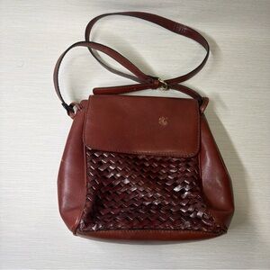 Vintage Etienne Aigner Brown Woven Leather Crossbody Bag 90s Flap Shoulder